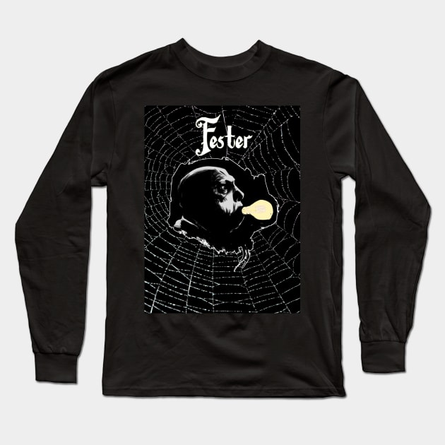 Uncle Fester - Light Bulb With Spider Web Background. Long Sleeve T-Shirt by OriginalDarkPoetry